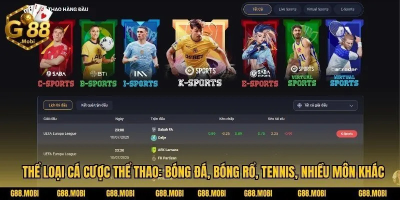 G88 6 Thể loại cá cược thể thao: bóng đá, bóng rổ, tennis và nhiều môn khác