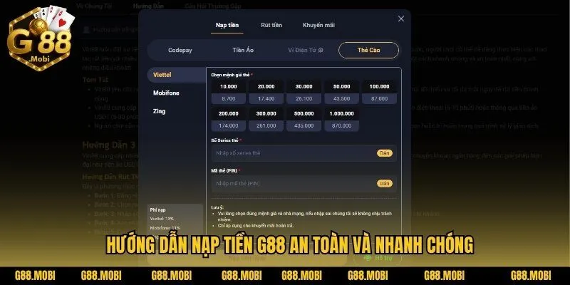 Nạp tiền G88: Hướng dẫn chi tiết để nạp tiền an toàn và nhanh chóng 2 Hướng dẫn chi tiết cách nạp tiền G88
